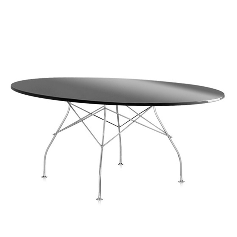 グロッシーオーバル194ガラストップ（トップ ブラック/フレーム クローム） テーブル・デスク