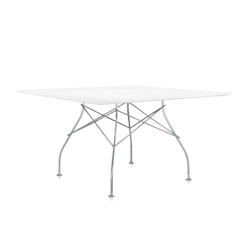 グロッシースクエア130（トップ ホワイト/フレーム クローム） テーブル
