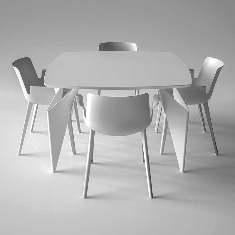 オリガミダイニングセット（ピウマ白+オリガミスクエアHPL