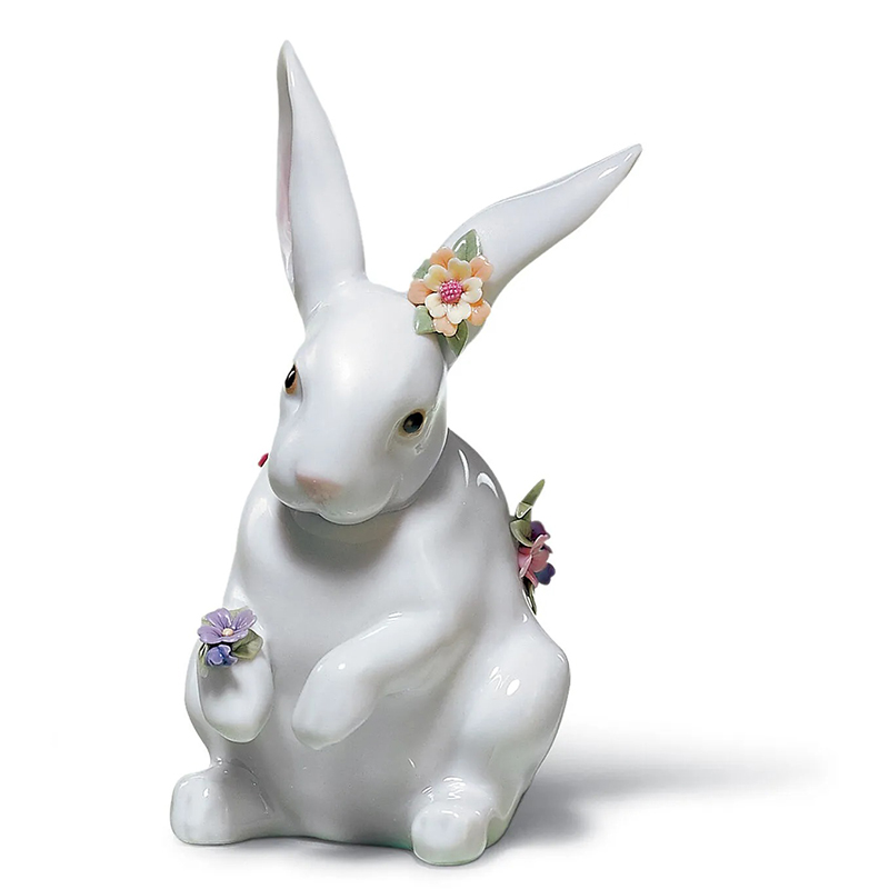 LLADリヤドロ LLADRO 花飾りの白うさぎ フラワー ラビット ROEN joy - 置物