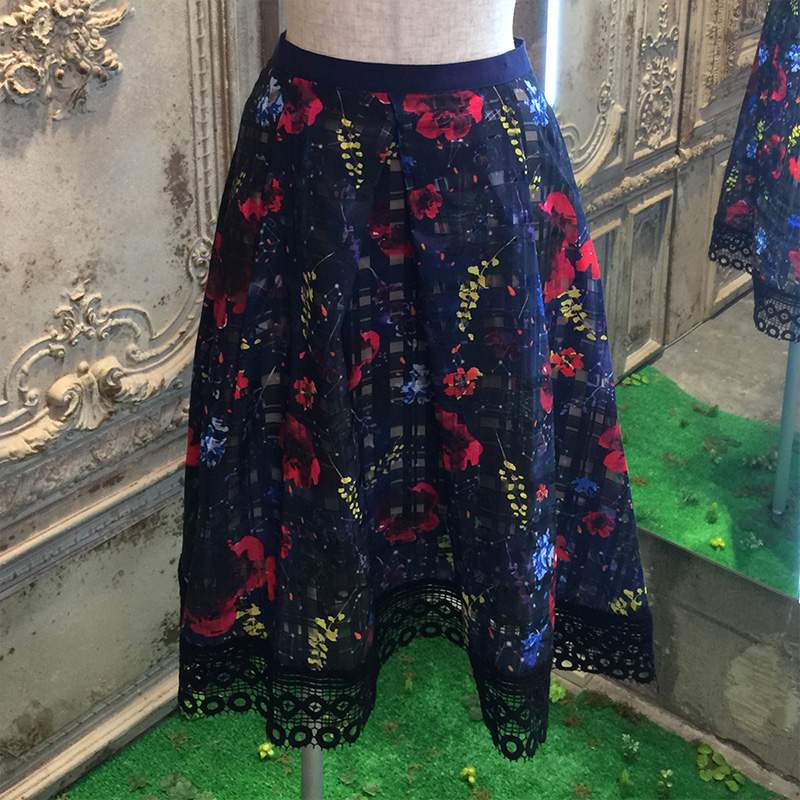 フローラルチェックレーススカート スカート