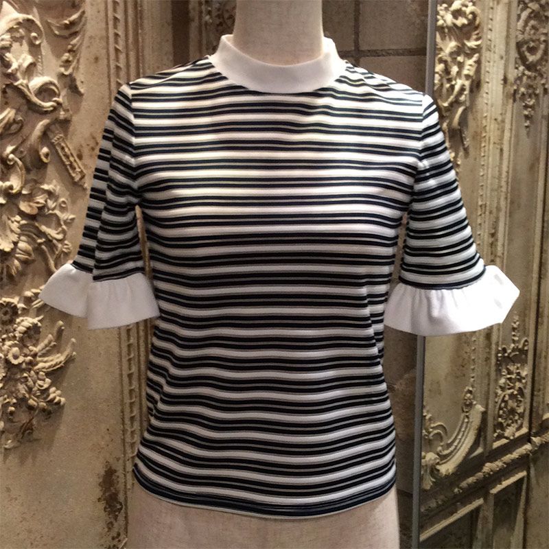 ネイビースタンドアップカラーニットトップ トップス