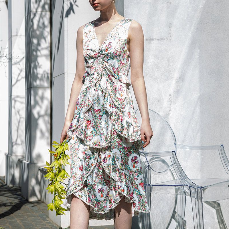 シグネチャーホーリーカードプリントウィズパールトリムドドレス ドレス