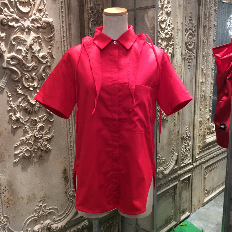 フーデッドショートスリーブドシャツ トップス