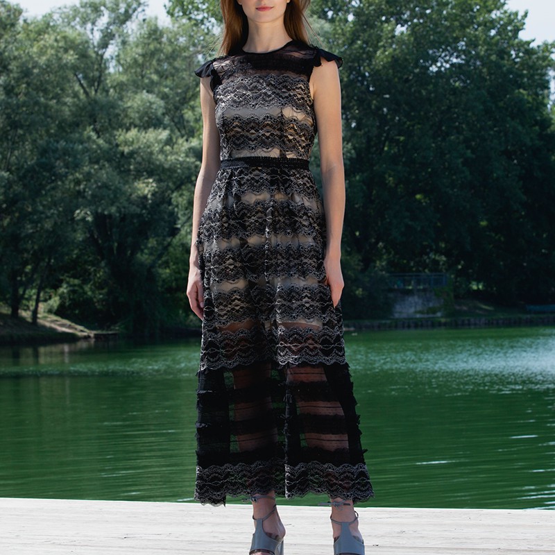 ウェーブレースイブニングドレス ドレス