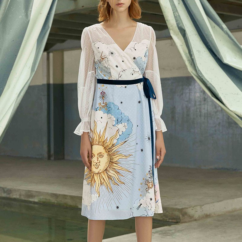 サンビハインドザクラウドプレースメントラップドドレス ドレス