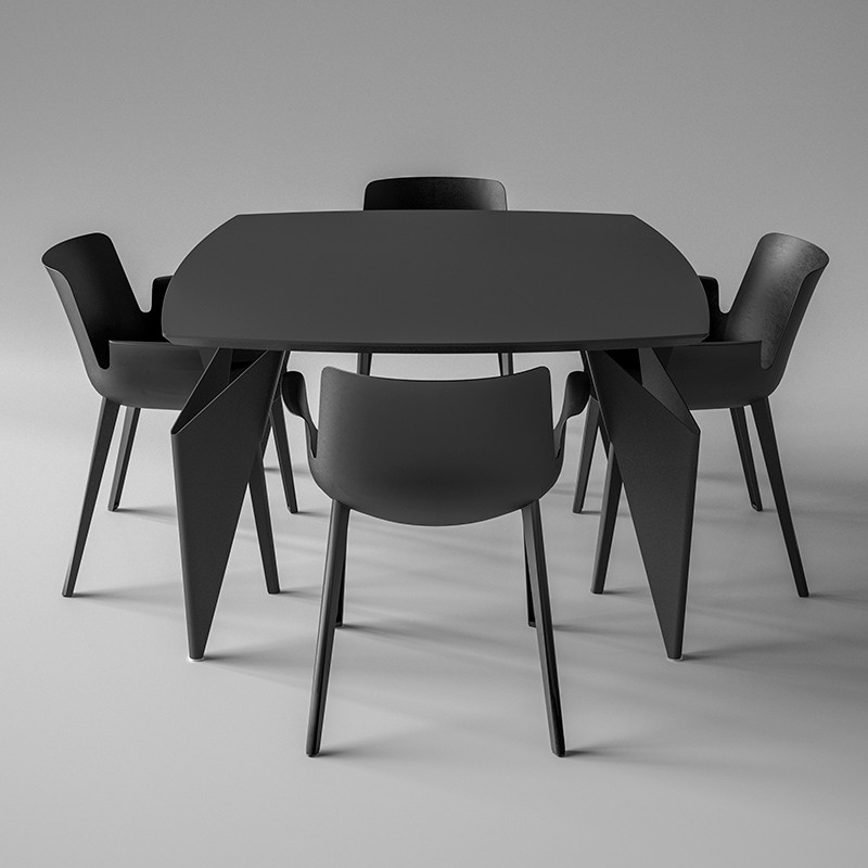 オリガミダイニングセット（ピウマ黒+オリガミスクエアHPL） 家具