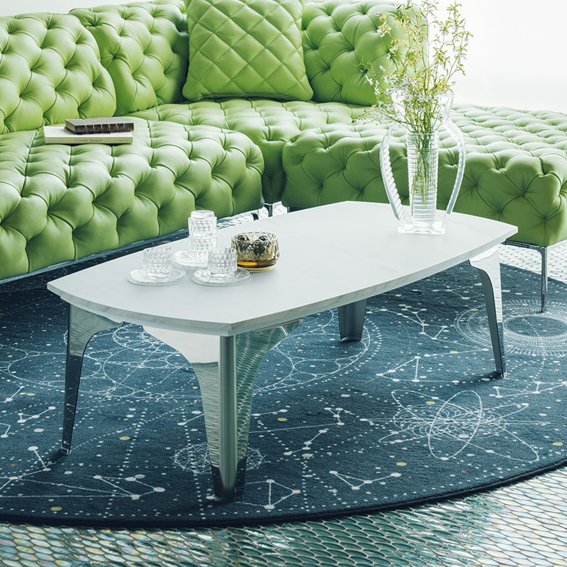 オリガミ2レクタングルロー（ホワイトマーブルトップ+ミラー脚） 家具