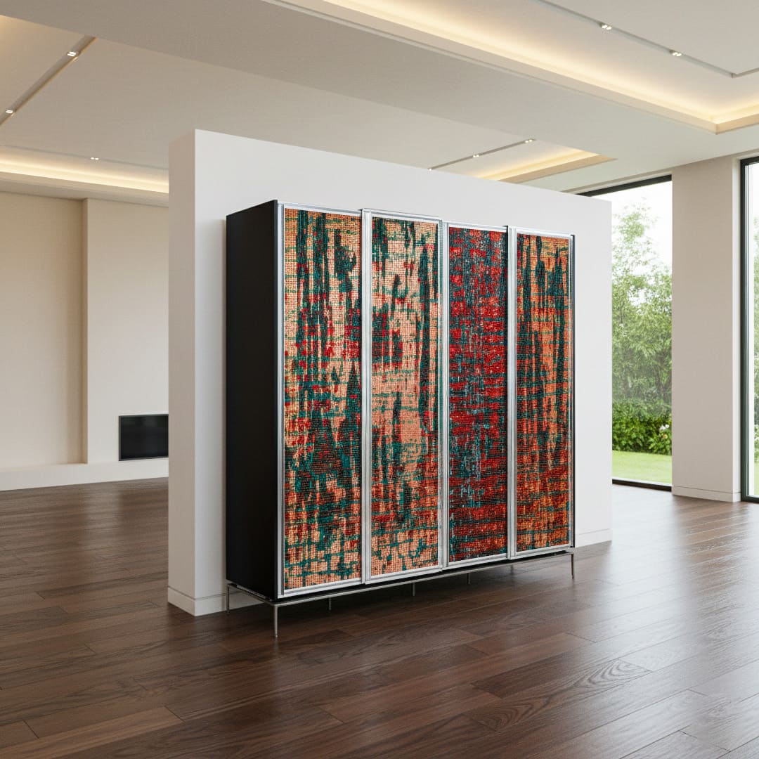 W244/D65/H231.9cm マイアミ収納（家電収納+棚板）SICIS扉 INO脚【アウトレット品】 収納