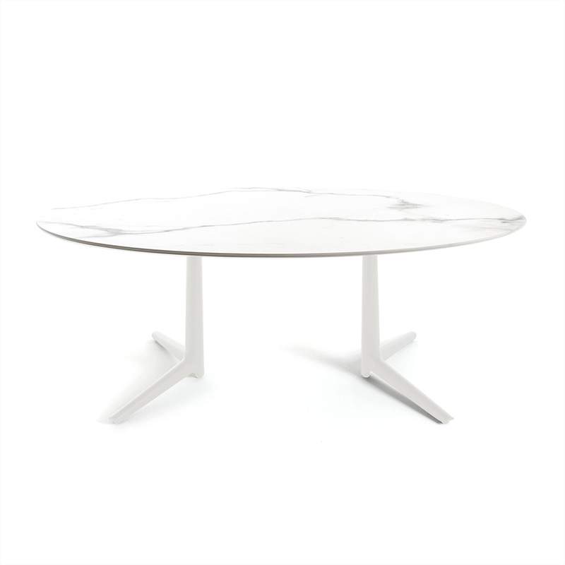 ムルティプロXLオーバル（マーブルホワイトトップ/ホワイト脚） テーブル