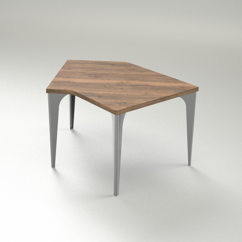 集（つどい）ダイニングテーブル135°ショートR（ラスティックオークトップ+チタン脚）