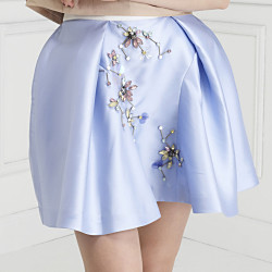 タフタカラプリートショートスカートウィズフローラルリンクエンブロイダリー スカート