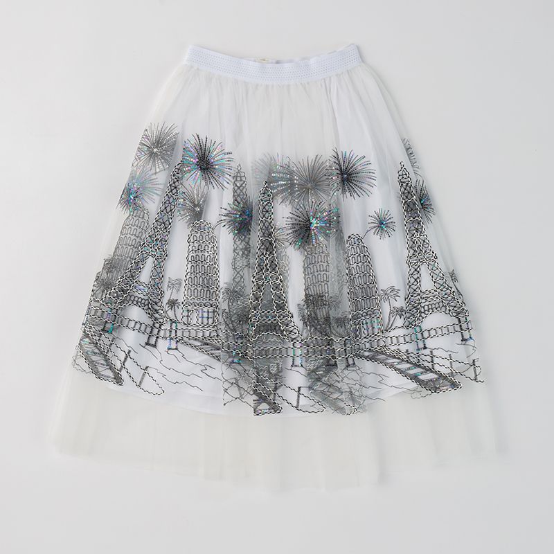 エンブロイダードネットスカートウィズスリップ スカート